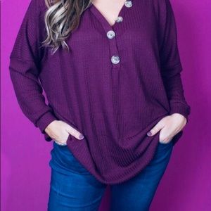 Women’s waffle knit button top with button detail